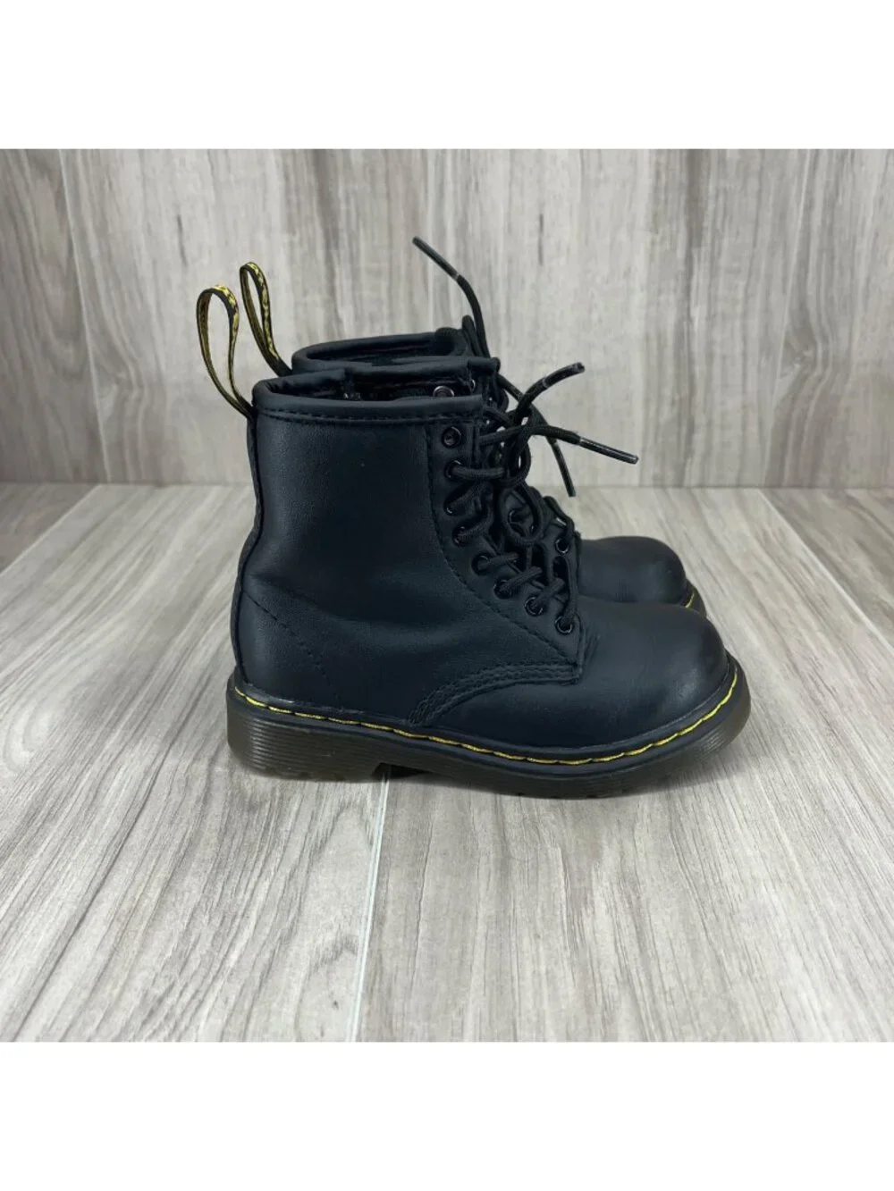 Dr. Marten Boots Toddler Kids 8 Black Leather Lace Up and Zip Combat 1460 Boots